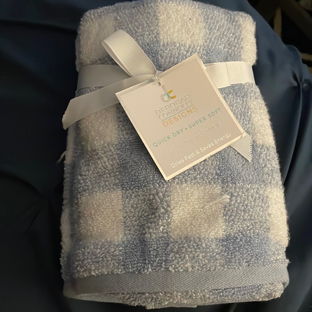 Blue and white hand towels quick dry, super soft set of 2